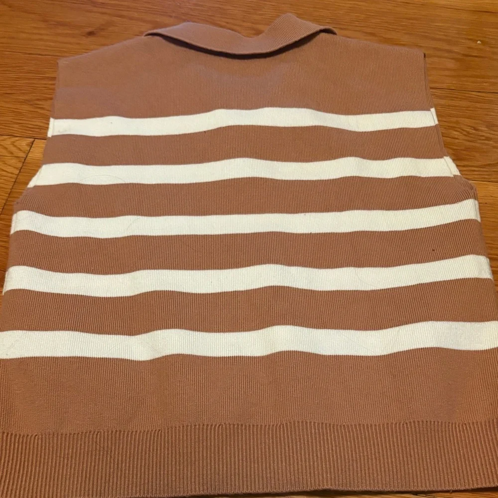 Anthropologie Maeve Collared Sweater Tank Top Striped Tan / White - Picture 4 of 4